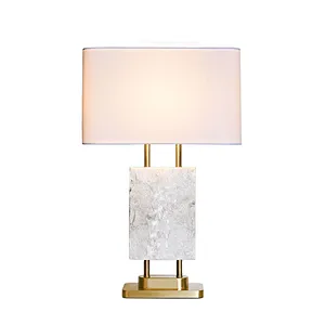 Art light primitive white marble table lamp desk table lamp with fabric shade for living room studyroom